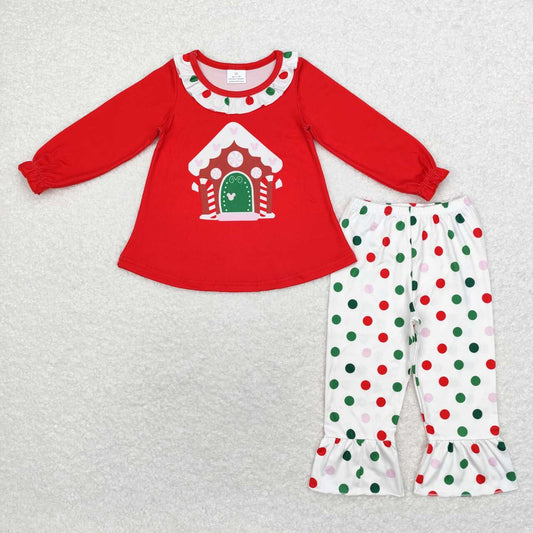 GLP1643 Candy House Red Tunic Top Ruffle Pants Girls Christmas Clothes Set