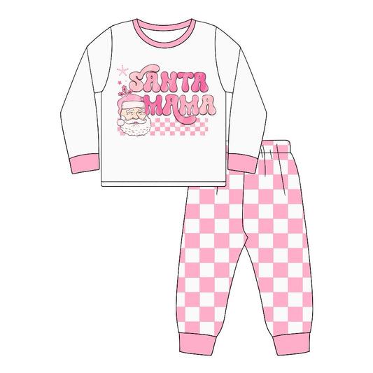 (Pre-order)GLP1658 Adult Santa MAMA Top Pink Plaid Pants Woman Christmas Clothes Set