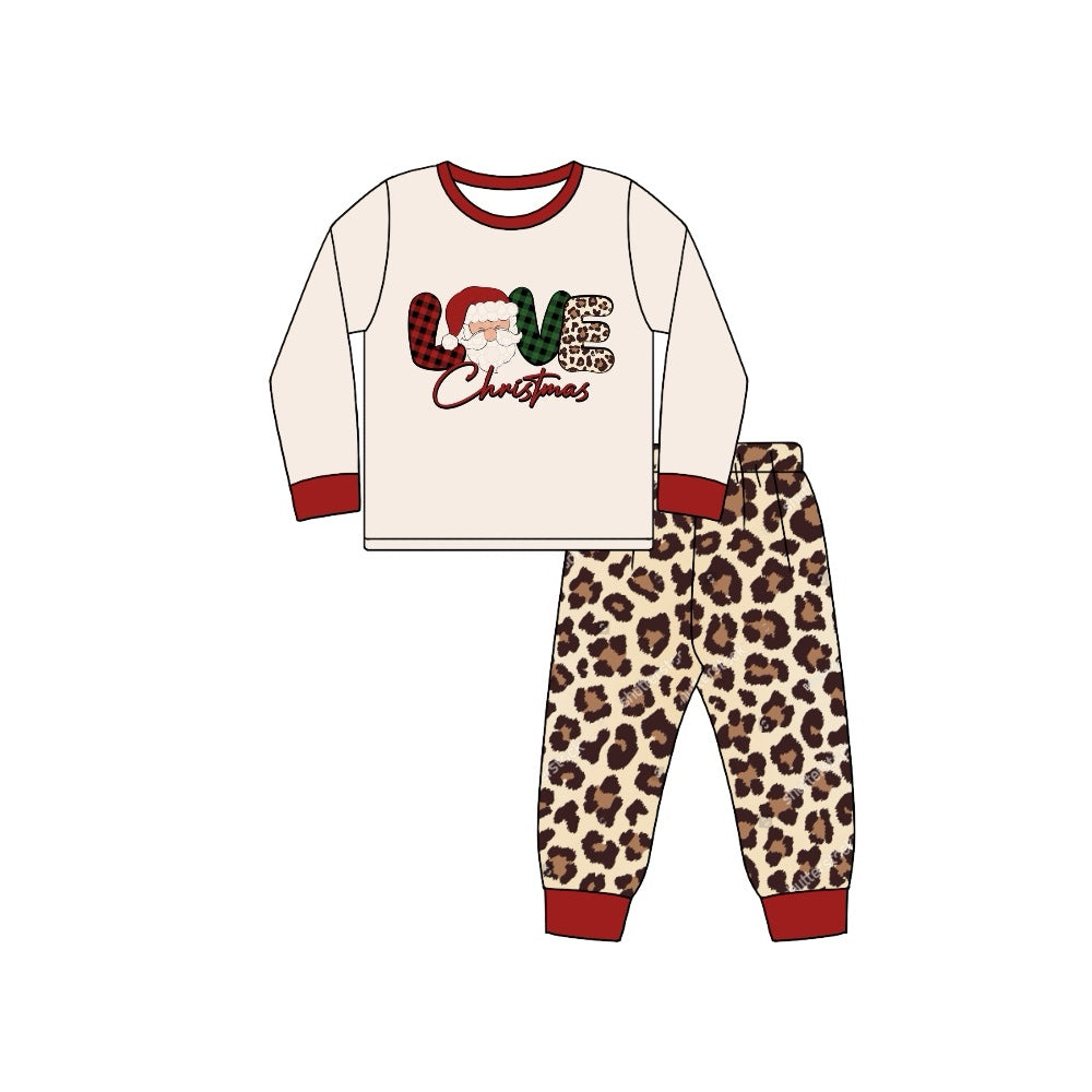 (Pre-order)GLP1661 Santa LOVE Top Leopard Pants Girls Christmas Clothes Set