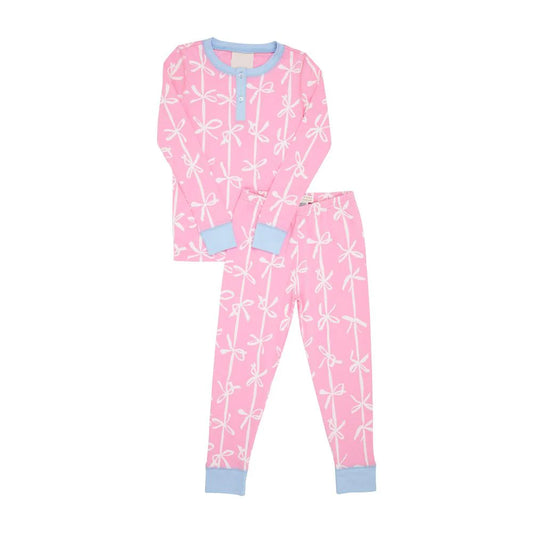 (Pre-order)GLP1666 Pink Bows Print Girls Fall Pajamas Clothes Set