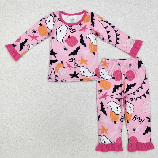 GLP1690 Ghost Pumpkin Pink Print Girls Halloween Pajamas Clothes Set