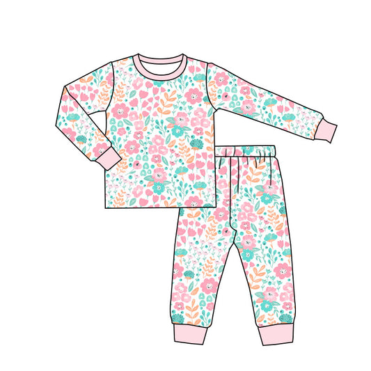 (Pre-order)GLP1696 Flowers Print Girls Fall Pajamas Clothes Set