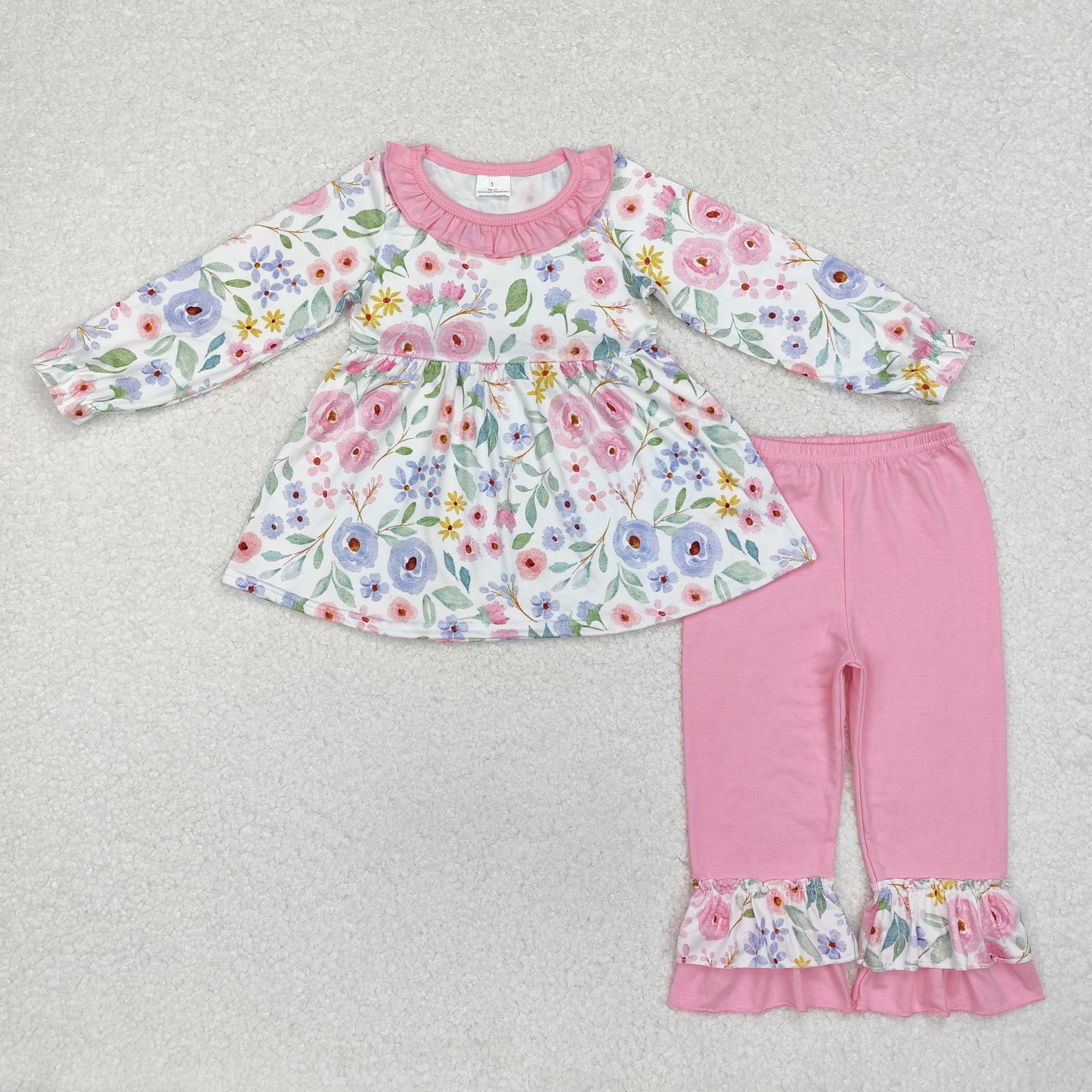 GLP1699 Flowers Tunic Top Pink Pants Girls Fall Clothes Set