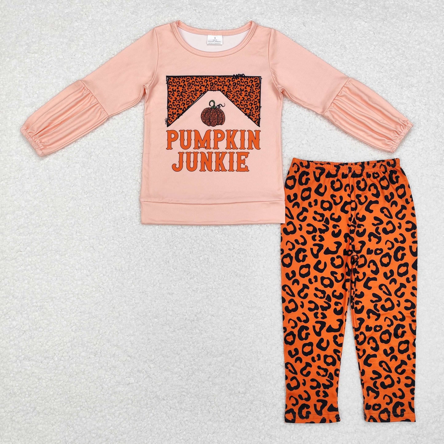 GLP1707 Pumpkin Junkie Top Leopard Pants Girls Fall Clothes Set