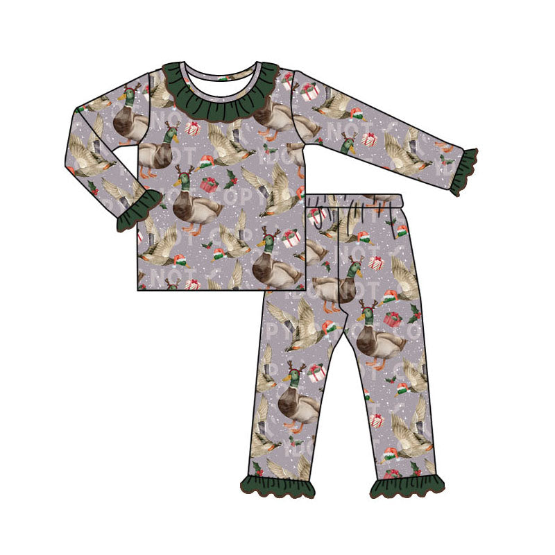 (Pre-order)GLP1712 Duck Print Girls Christmas Pajamas Clothes Set