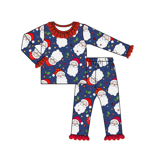 (Pre-order)GLP1715 Santa Holly Print Girls Christmas Pajamas Clothes Set