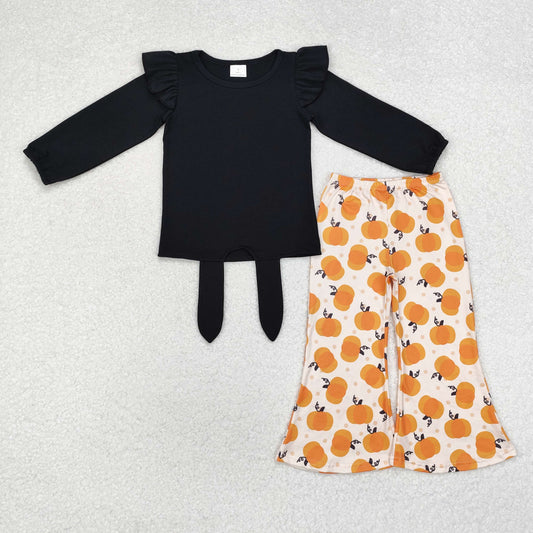 GLP1720 Black Top Pumpkin Bell Pants Girls Fall Clothes Set