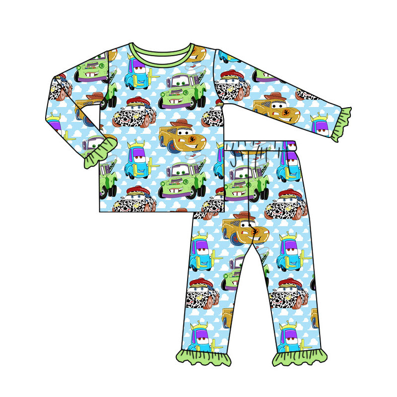 (Pre-order)GLP1724 Cartoon Cars Print Girls Fall Pajamas Clothes Set