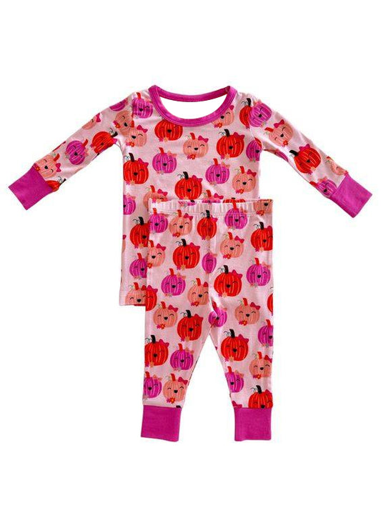 (Pre-order)GLP1729 Pumpkin Print Girls Fall Pajamas Clothes Set