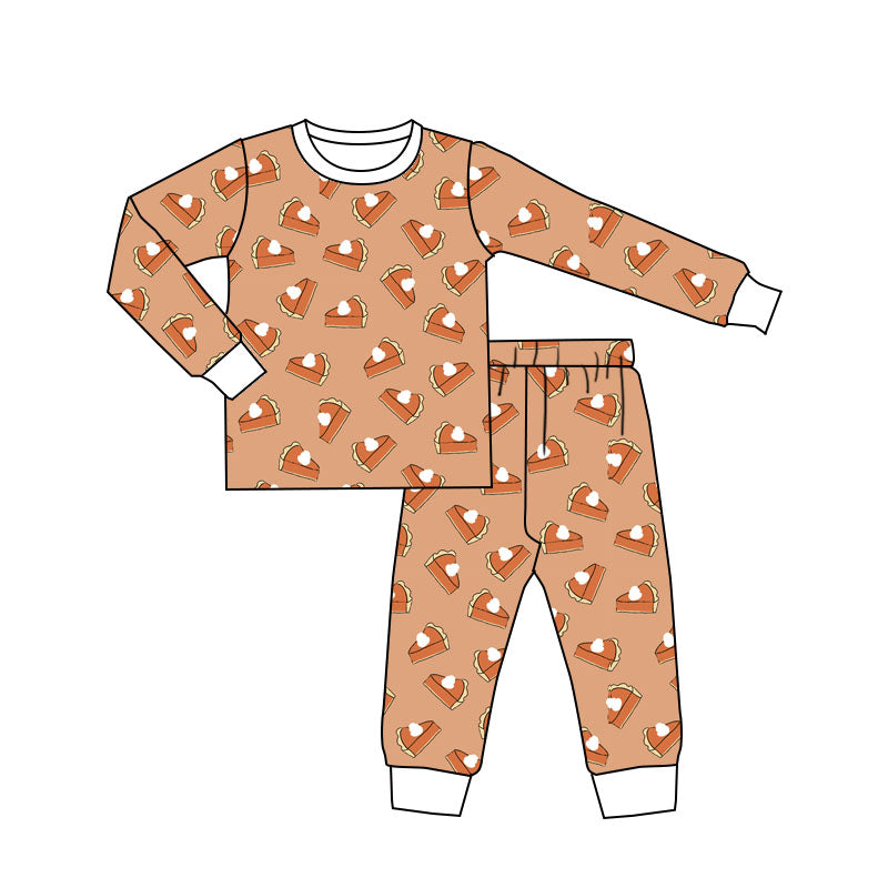 (Pre-order)GLP1735 Thanksgiving Pie Print Girls Fall Pajamas Clothes Set