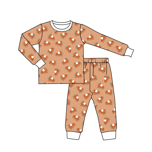 (Pre-order)GLP1735 Thanksgiving Pie Print Girls Fall Pajamas Clothes Set