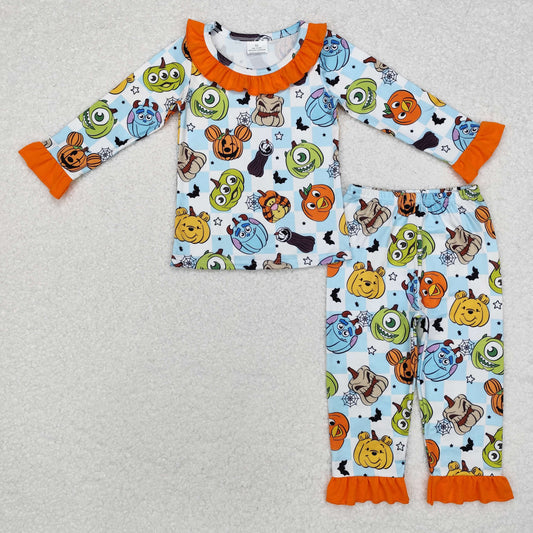 GLP1738 Cartoon Figure Pumpkin Print Girls Halloween Pajamas Clothes Set