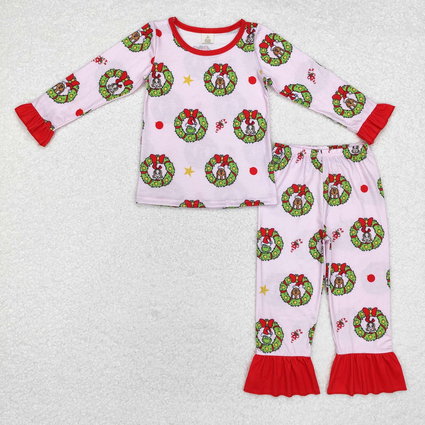 GLP1741 Green Frog Holly Flowers Print Girls Christmas Bamboo Pajamas Clothes Set