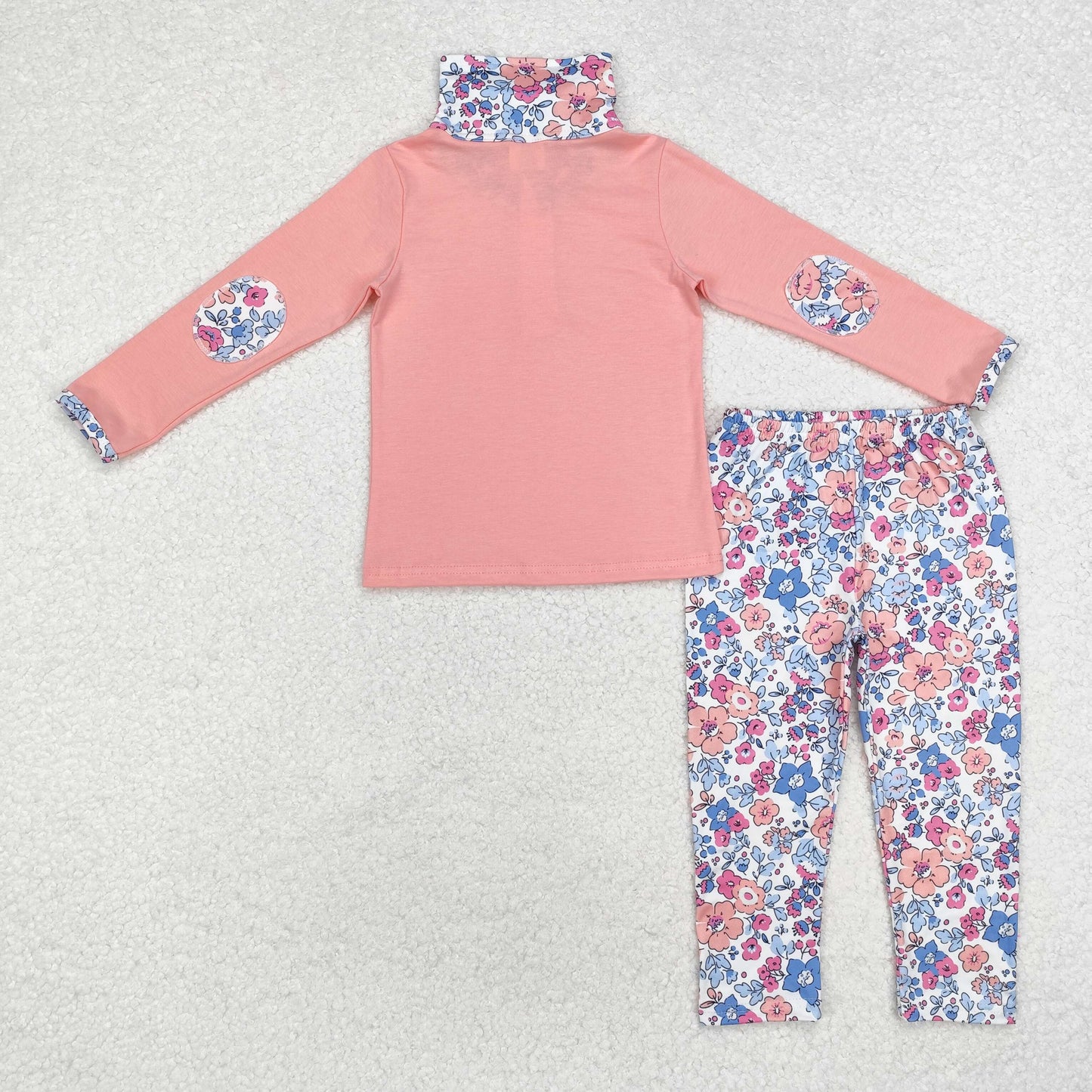 GLP1750 Pink Zipper Pullover Top Flowers Pants Girls Spring Clothes Set