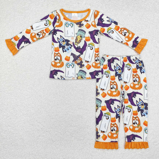 GLP1757 Cartoon Dog Candy Print Girls Halloween Pajamas Clothes Set