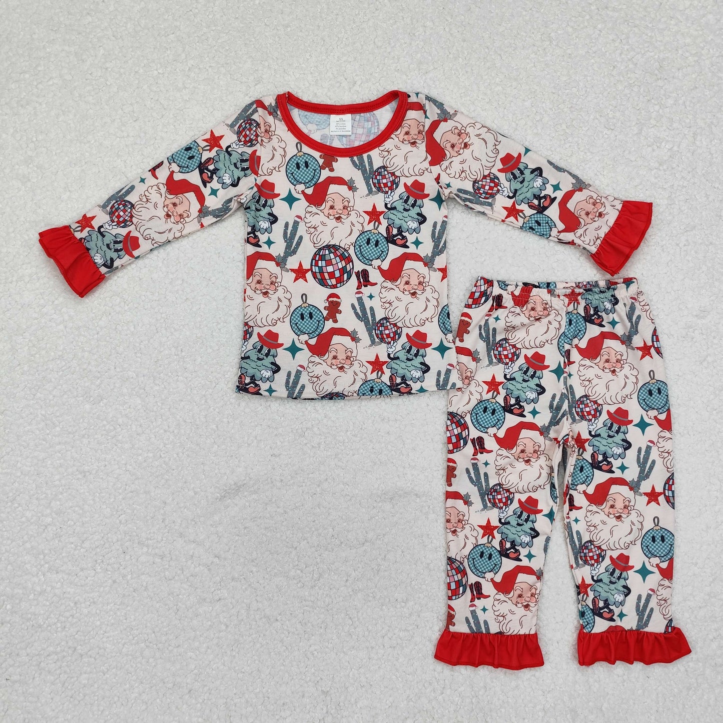 GLP1780 Santa Cactus Print Boys Christmas Bamboo Pajamas Clothes Set