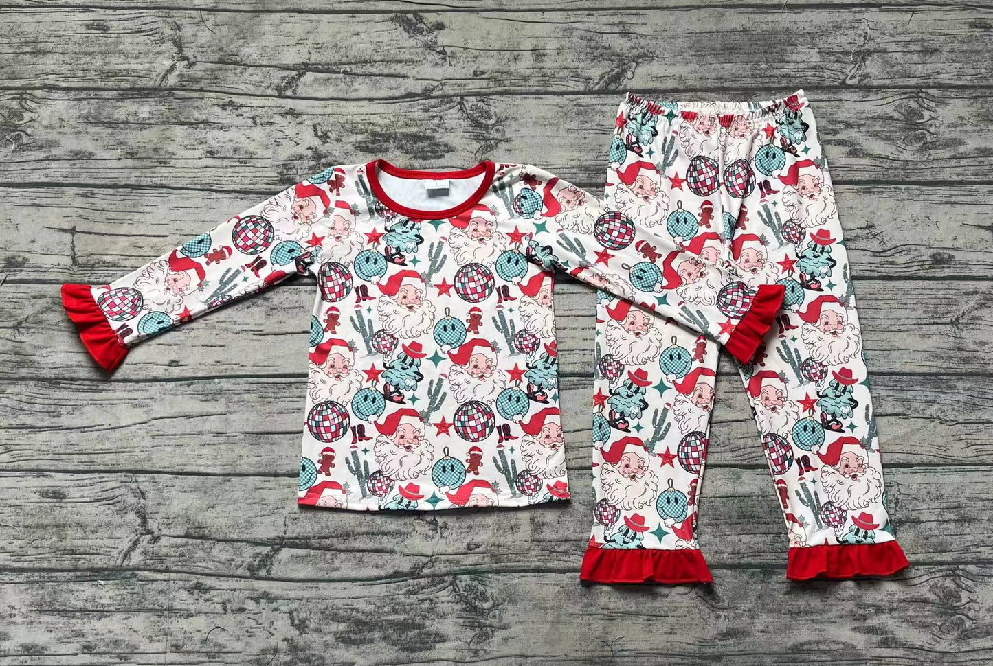 (Pre-order)GLP1780 Santa Cactus Print Boys Christmas Pajamas Clothes Set