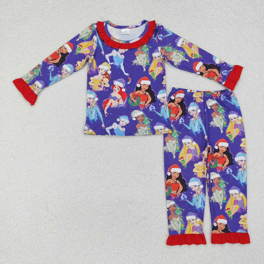 GLP1782 Cartoon Princess Print Girls Christmas Pajamas Clothes Set