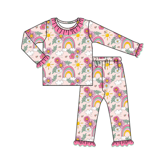 (Pre-order)GLP1801 Flowers Rainbow Print Girls Pajamas Clothes Set