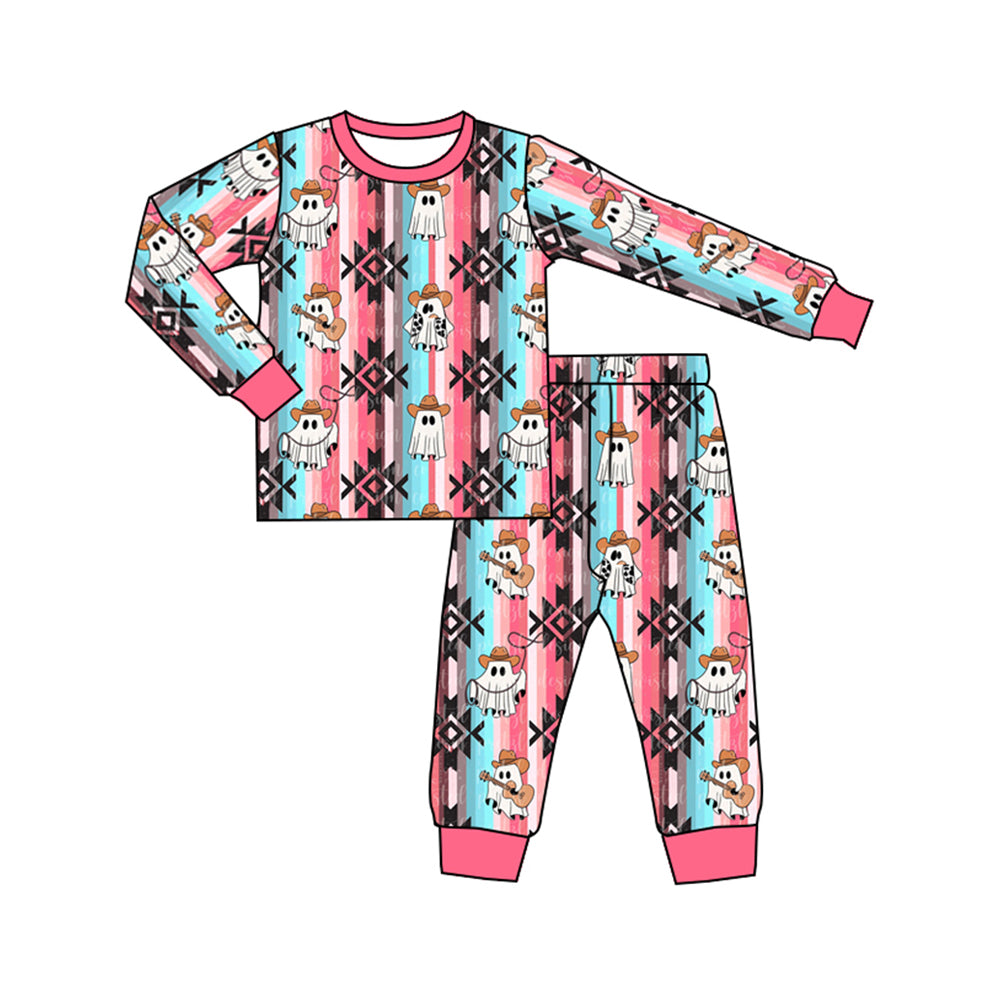 (Pre-order)GLP1804 Ghost Aztec Pink Print Girls Halloween Pajamas Clothes Set