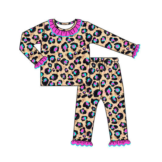 (Pre-order)GLP1811 Hotpink Leopard Print Girls Fall Pajamas Clothes Set