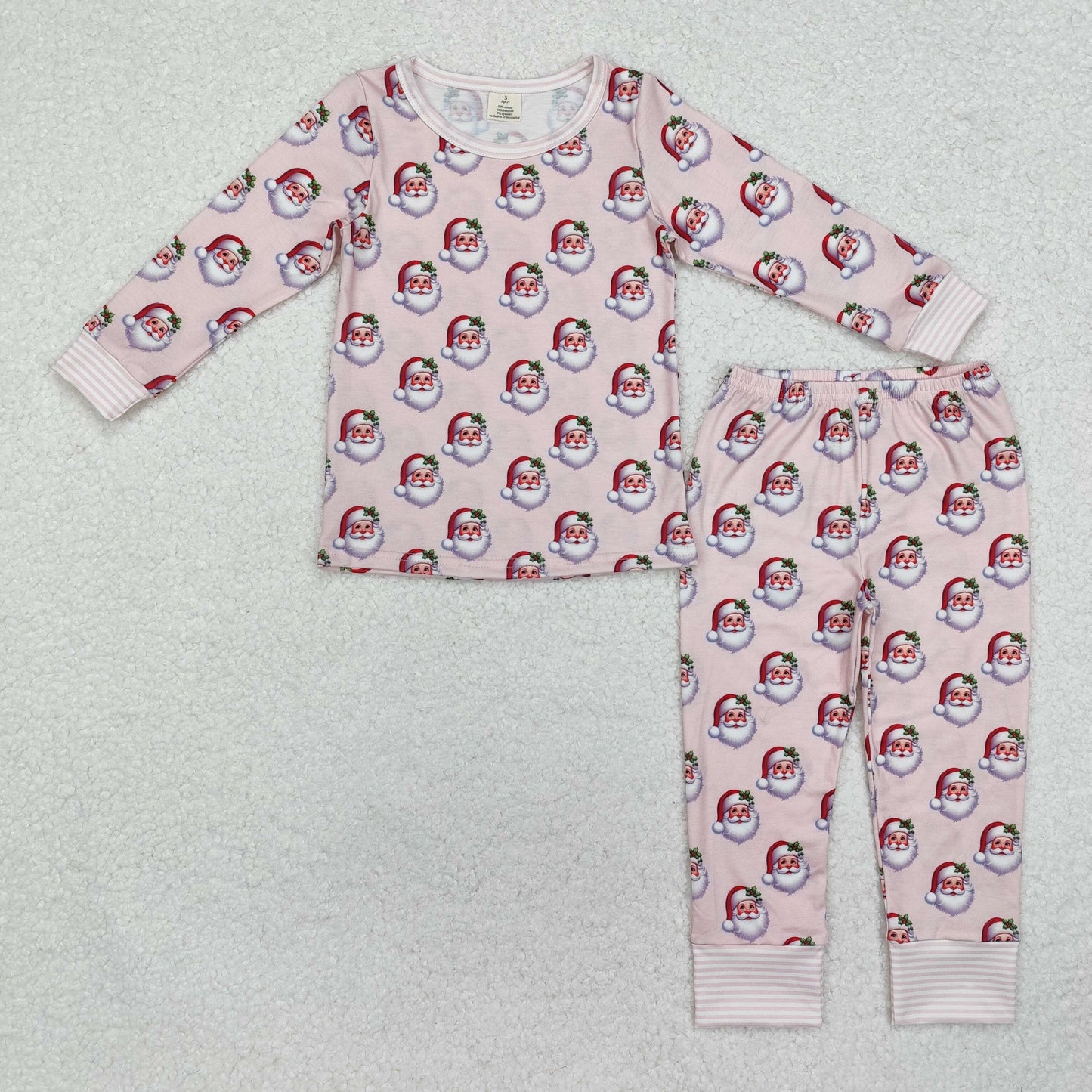 GLP1833 Santa Pink Print Girls Christmas Bamboo Pajamas Clothes Set