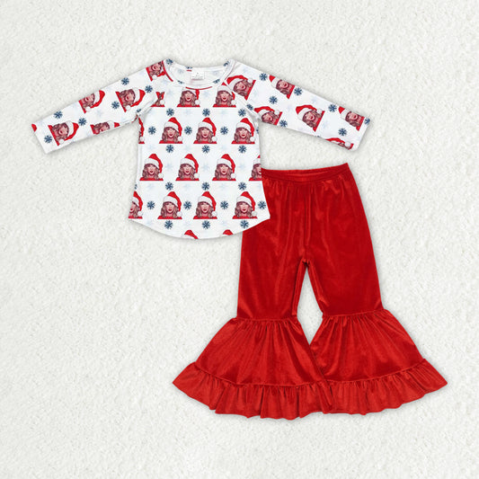 GLP1842 Singer Swiftie Top Red Velvet Bell Pants Girls Christmas Clothes Set