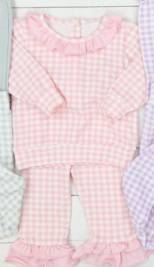 (Pre-order)GLP1856 Pink Plaid Print Girls Fall Clothes Set