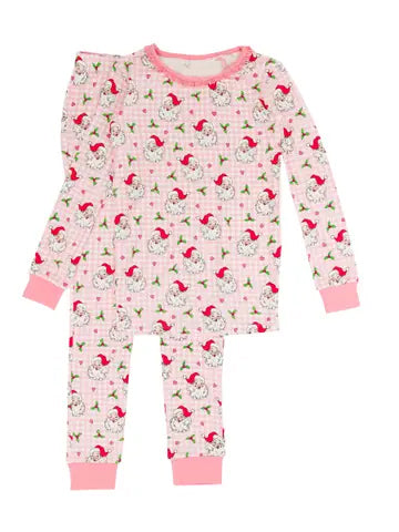 (Pre-order)GLP1860 Santa Holly Print Girls Christmas Pajamas Clothes Set