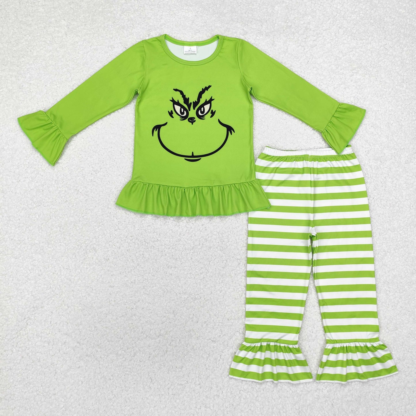 GLP1862 Green Frog Top Stripes Pants Girls Christmas Clothes Set