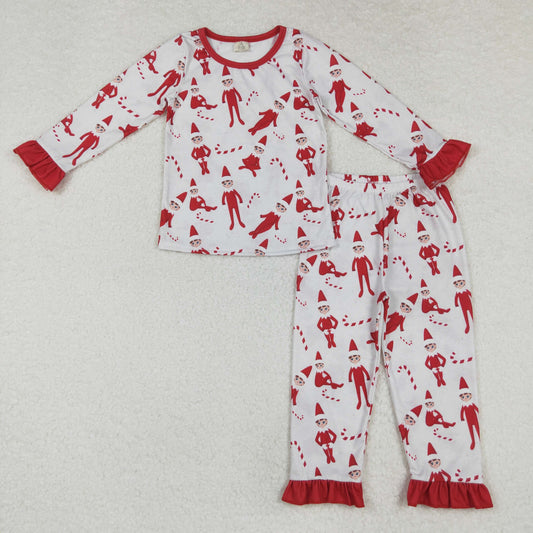 GLP1866 Cartoon Shelf Red Print Girls Christmas Bamboo Pajamas Clothes Set