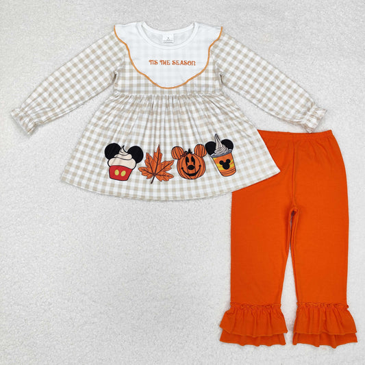 GLP1880 Cartoon Mouse Pumpkin Tunic Top Orange Pants Girls Fall Clothes Set