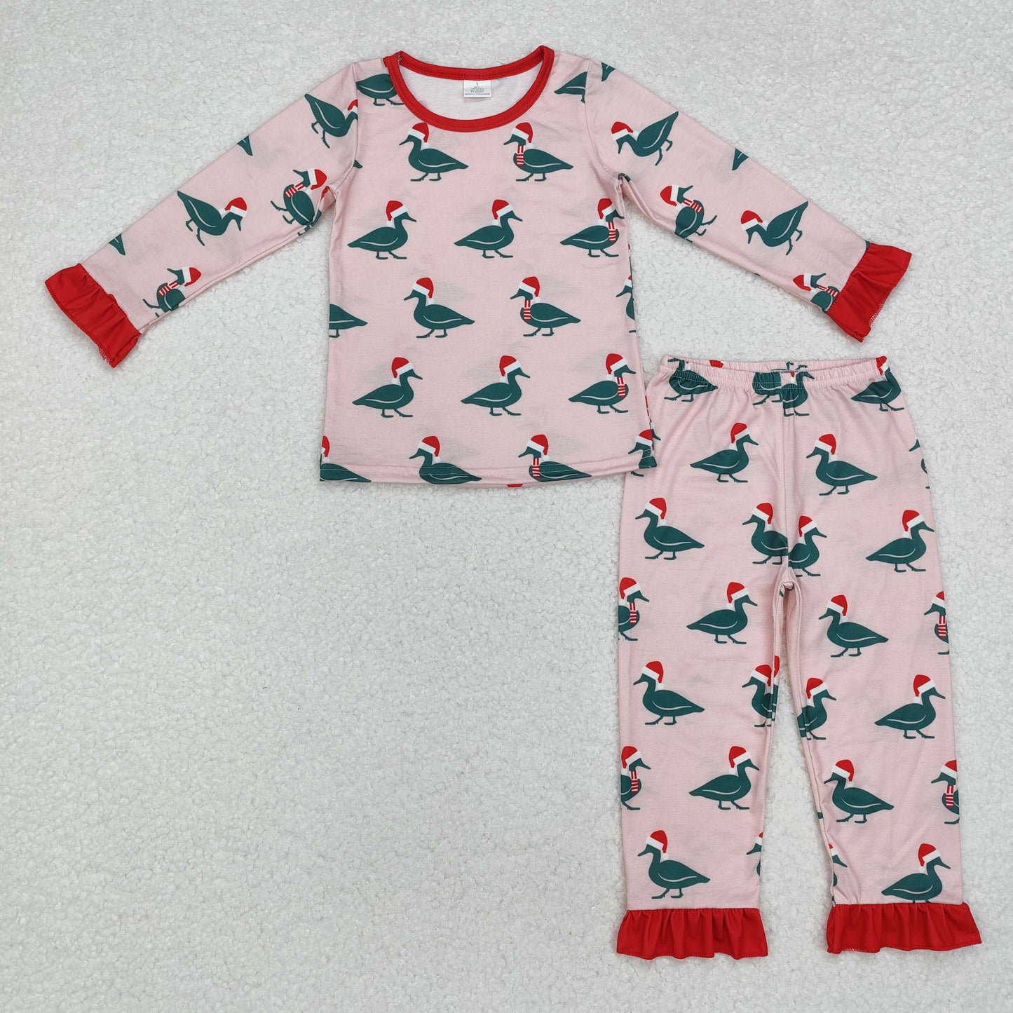 GLP1892 Duck Pink Print Girls Christmas Bamboo Pajamas Clothes Set