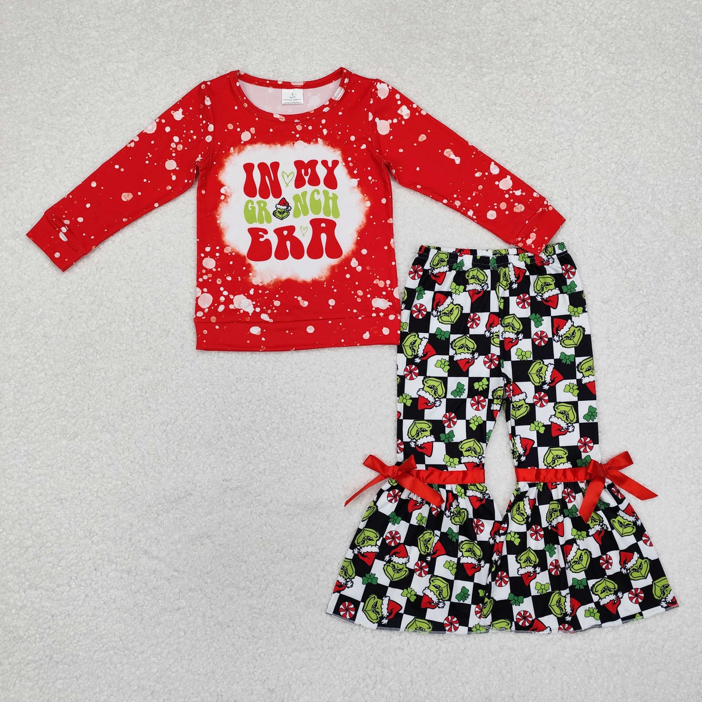 GLP1902 IN MY ERA Green Frog Top Bell Pants Girls Christmas Clothes Set