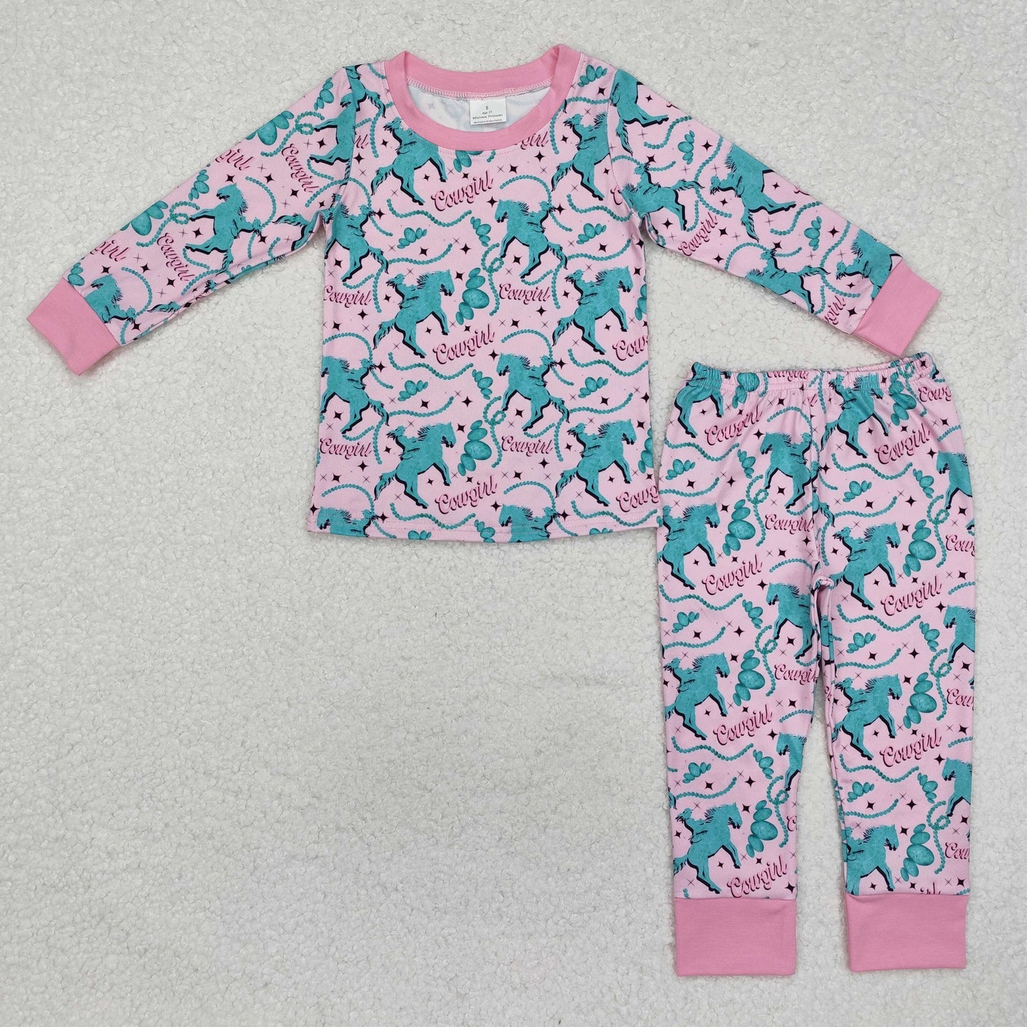 GLP1911  Cowgirl Turquoise Print Girls Western Pajamas Clothes Set