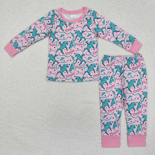 GLP1911  Cowgirl Turquoise Print Girls Western Pajamas Clothes Set