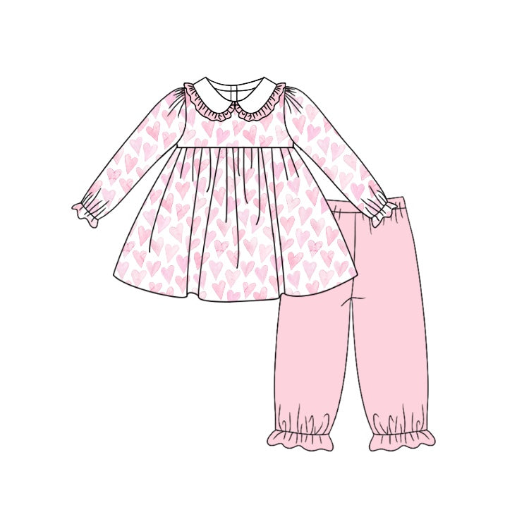 (Pre-order)GLP1919 Heart Pink Tunic Top Pants Girls Clothes Set