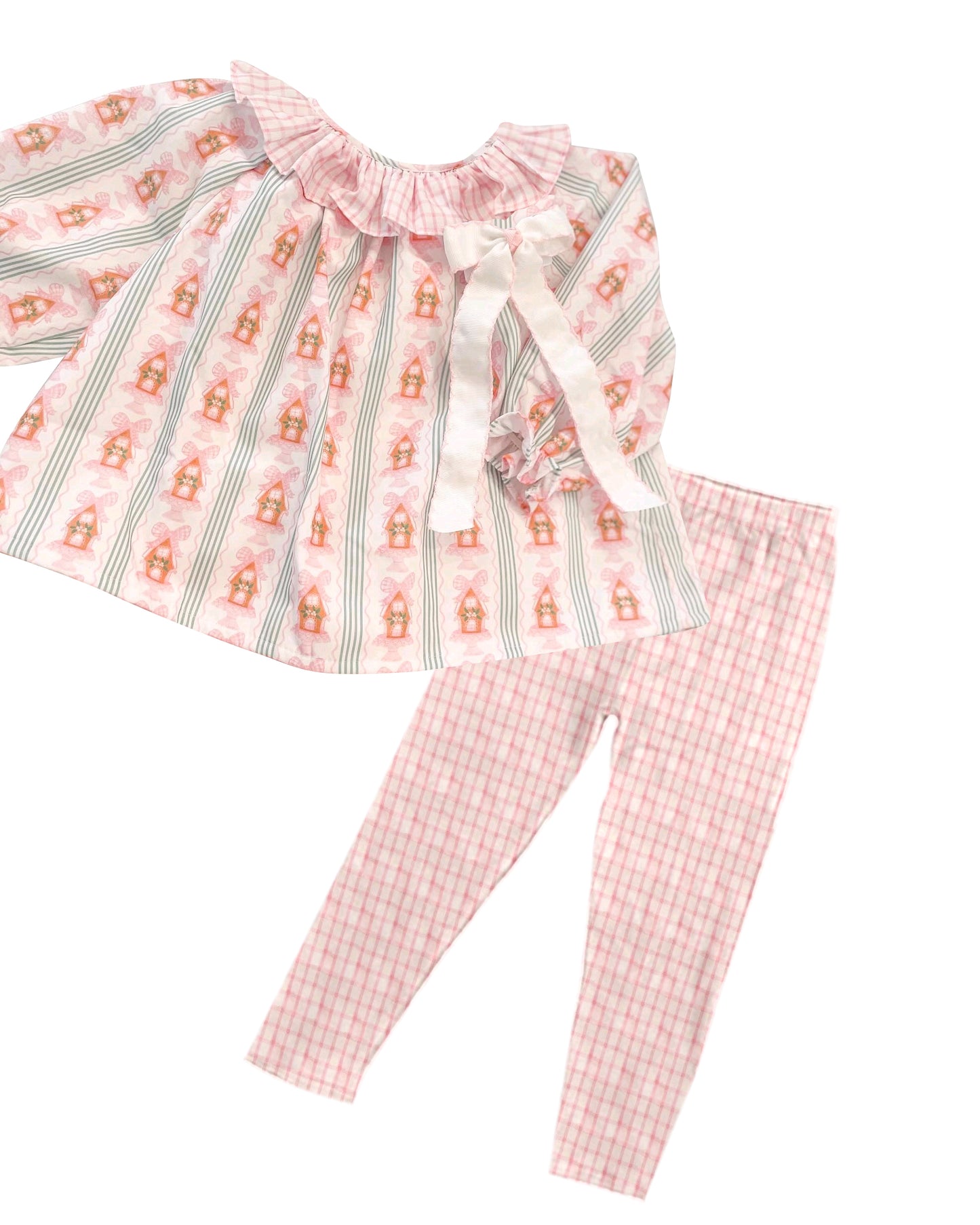 (Pre-order)GLP1924 Candy House Pink Top Plaid Pants Girls Fall Clothes Set