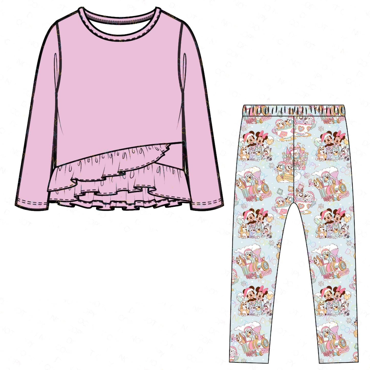 (Pre-order)GLP1940 Pink Top Cartoon Mouse Dog Pants Girls Fall Clothes Set