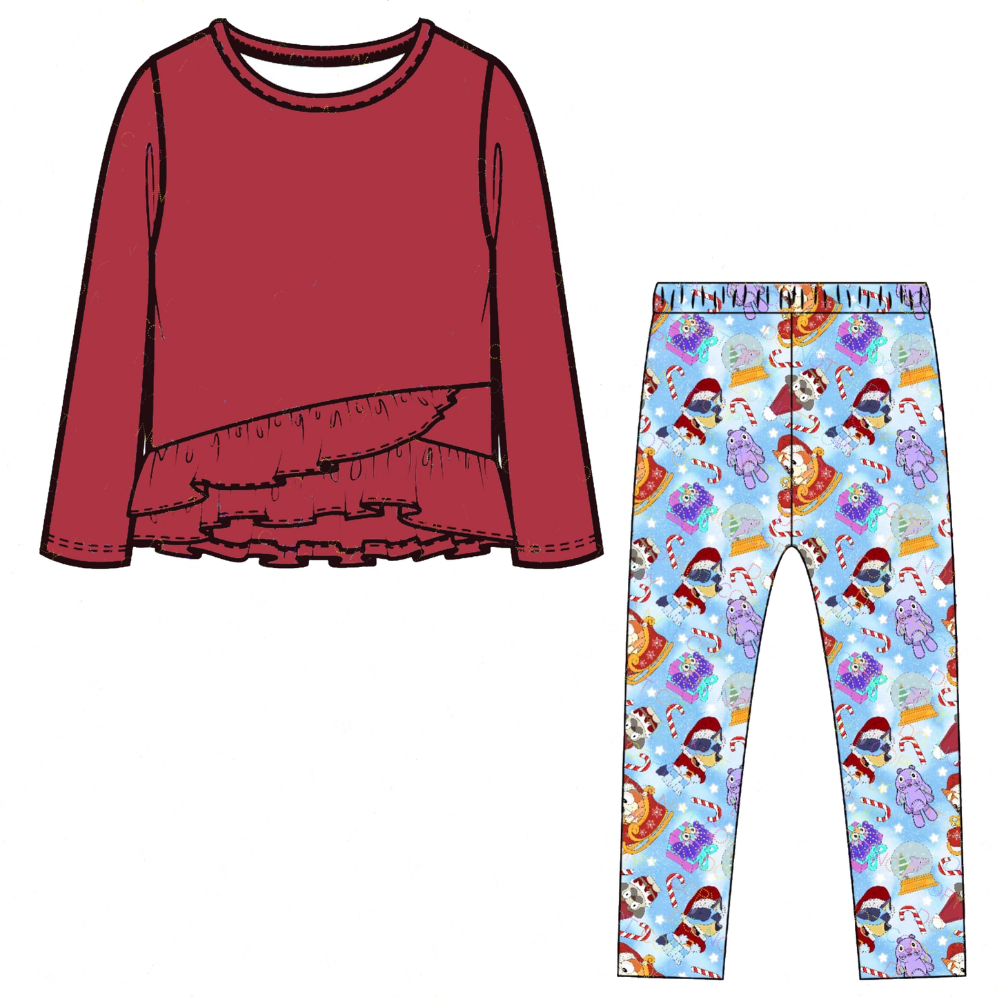 (Pre-order)GLP1941 Red Top Cartoon Dog Pants Girls Christmas Clothes Set