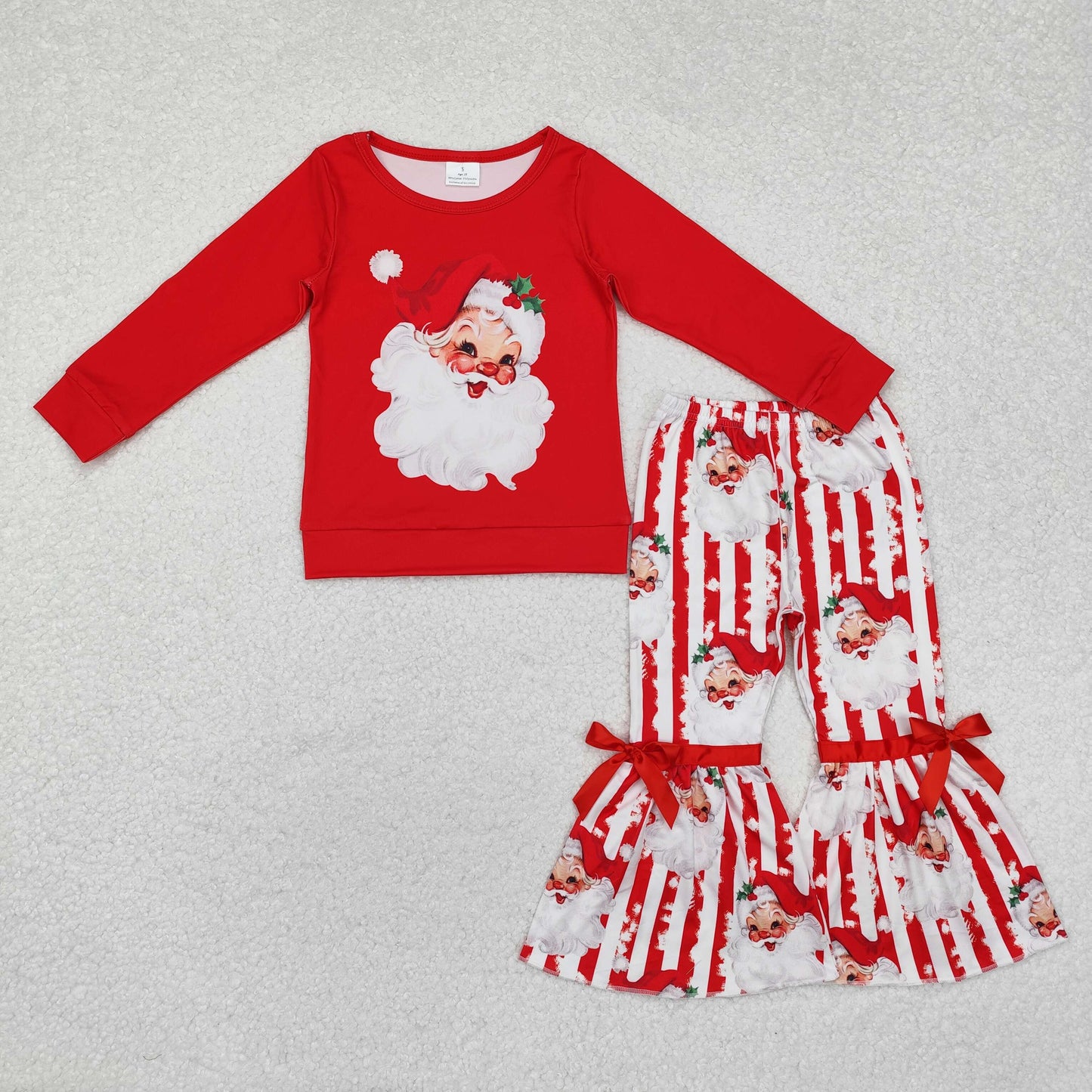 Santa Red Stripes Print Sisters Christmas Matching Clothes