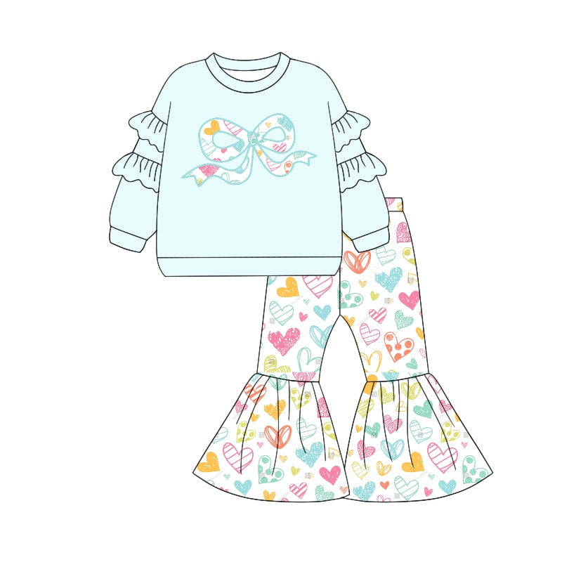 (Pre-order)GLP1952 Bow Colorful Heart Print Bell Pants Girls Valentine's Day Clothes Set