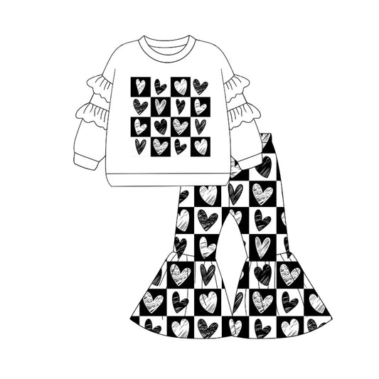 (Pre-order)GLP1955 Black Heart Print Bell Pants Girls Valentine's Day Clothes Set