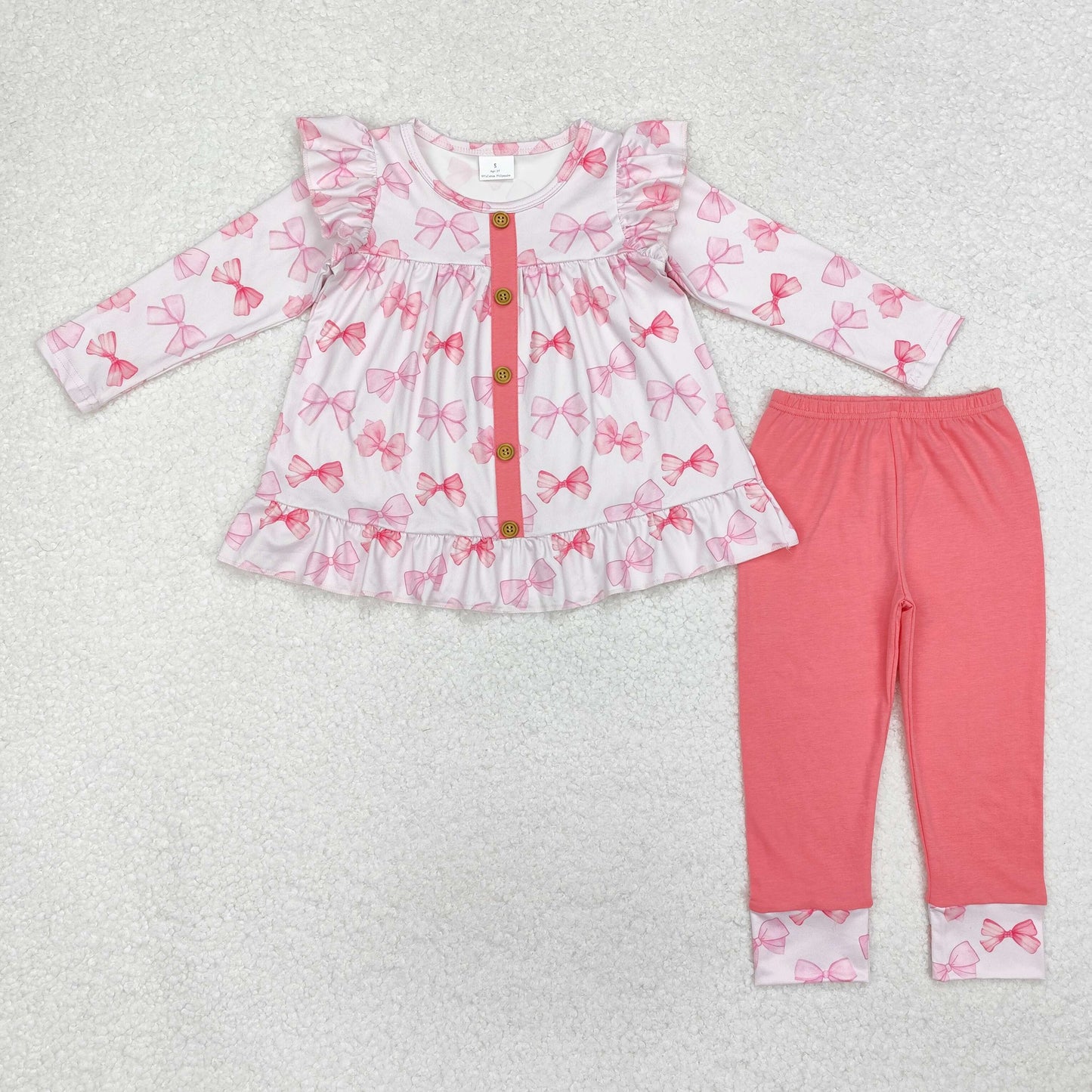 GLP1958 Bows Tunic Top Pink Pants Girls Fall Clothes Set