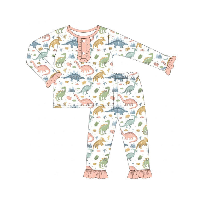 (Pre-order)GLP1969 Dino Print Girls Fall Pajamas Clothes Set