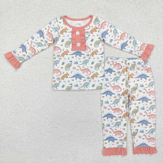 GLP1969 Dino Print Girls Fall Pajamas Clothes Set