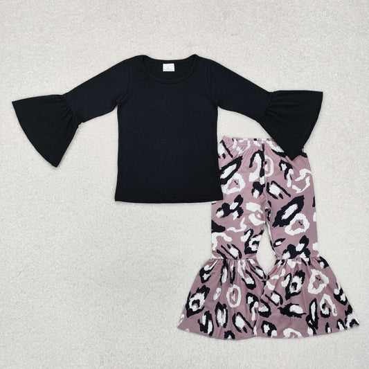 GLP1970 Black Top Leopard Bell Pants Girls Fall Clothes Set