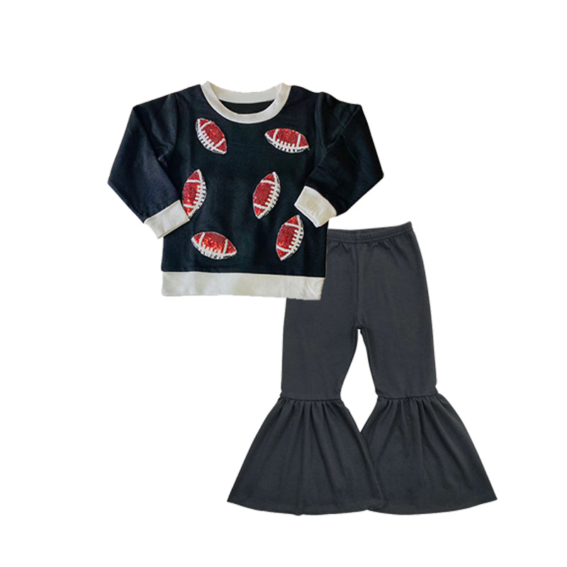 (Pre-order)GLP1971 Football Navy Top Black Bell Pants Girls Fall Clothes Set