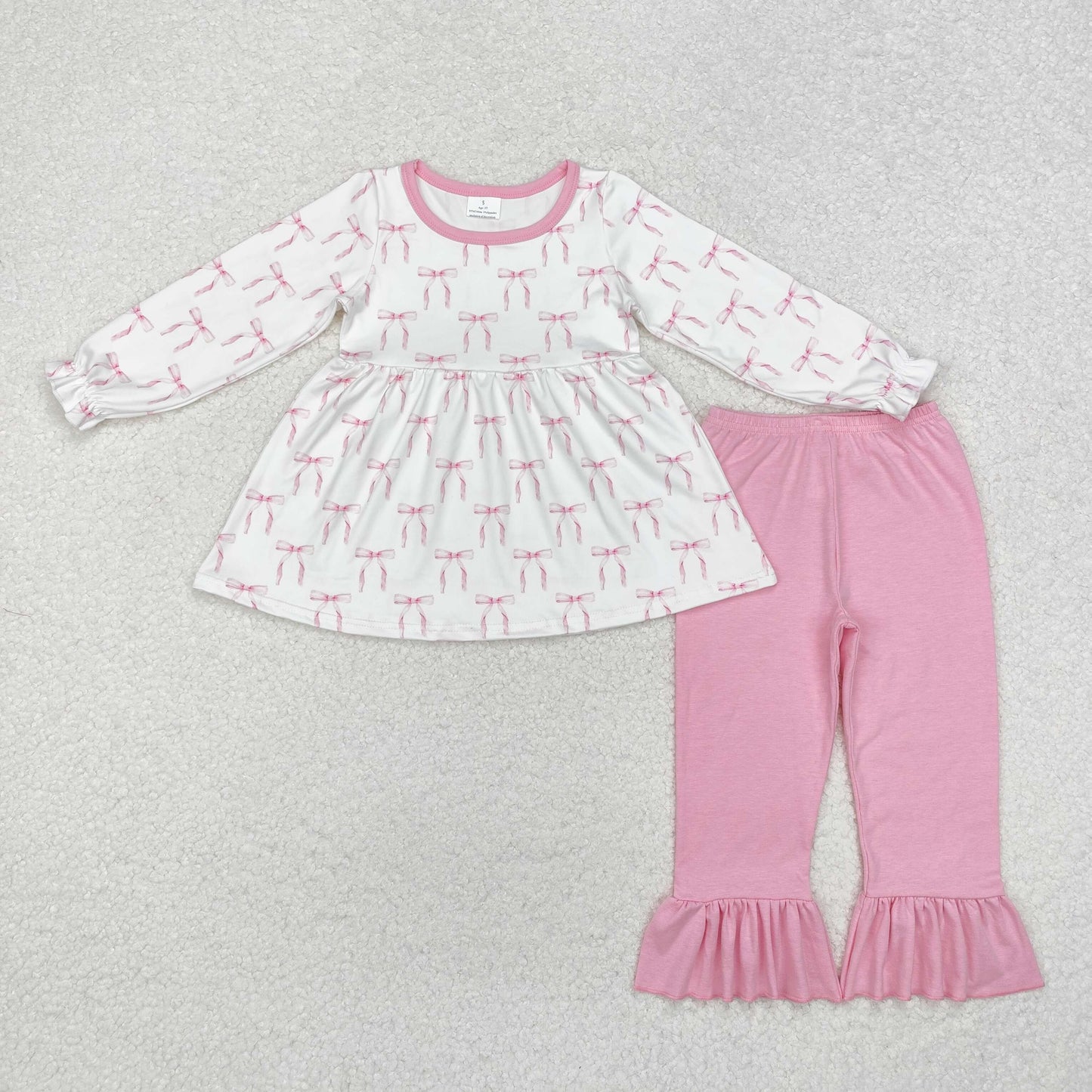 GLP1973 Bows Tunic Top Pink Pants Girls Fall Clothes Set