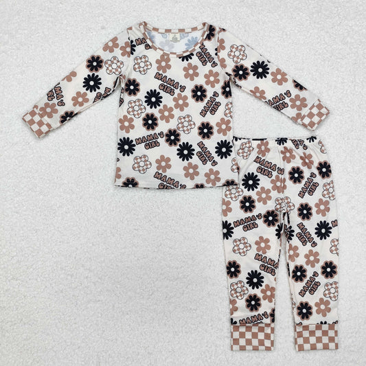 GLP1984 MAMA'S GIRL Flowers Brown Print Girls Fall Bamboo Pajamas Clothes Set